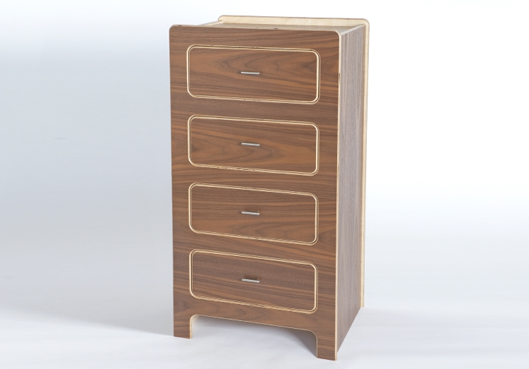Tallboy chest of drawers in walnut veneer